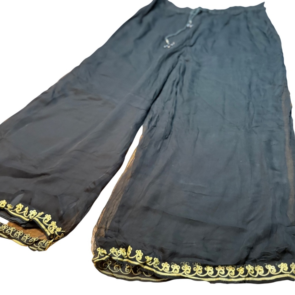 India authentic Indian Vintage Pallazo Black wide leg Boho Pants medium women’s - Picture 2 of 14